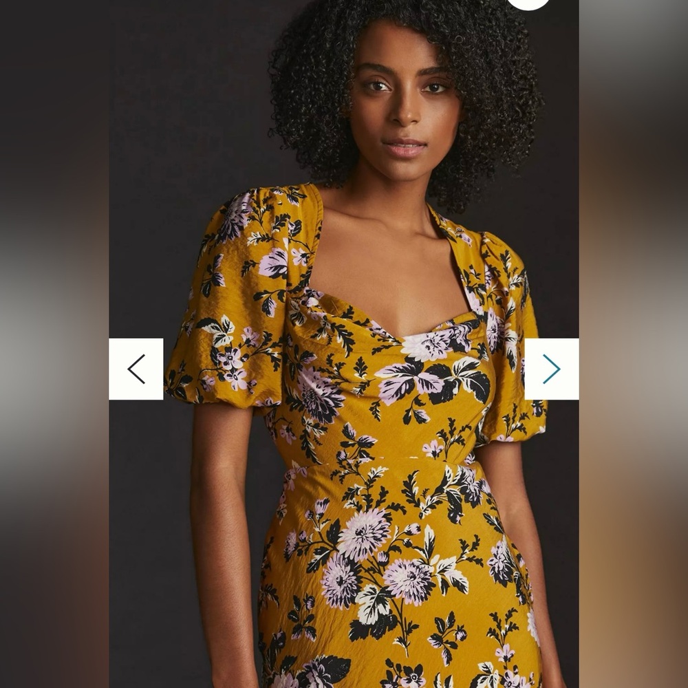 maeve Floral Puff-Sleeve Midi Dress